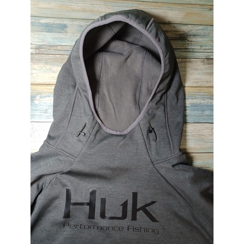 Huk Performance Fishing Mens 3XL Long Sleeve Gray Hooded Jacket